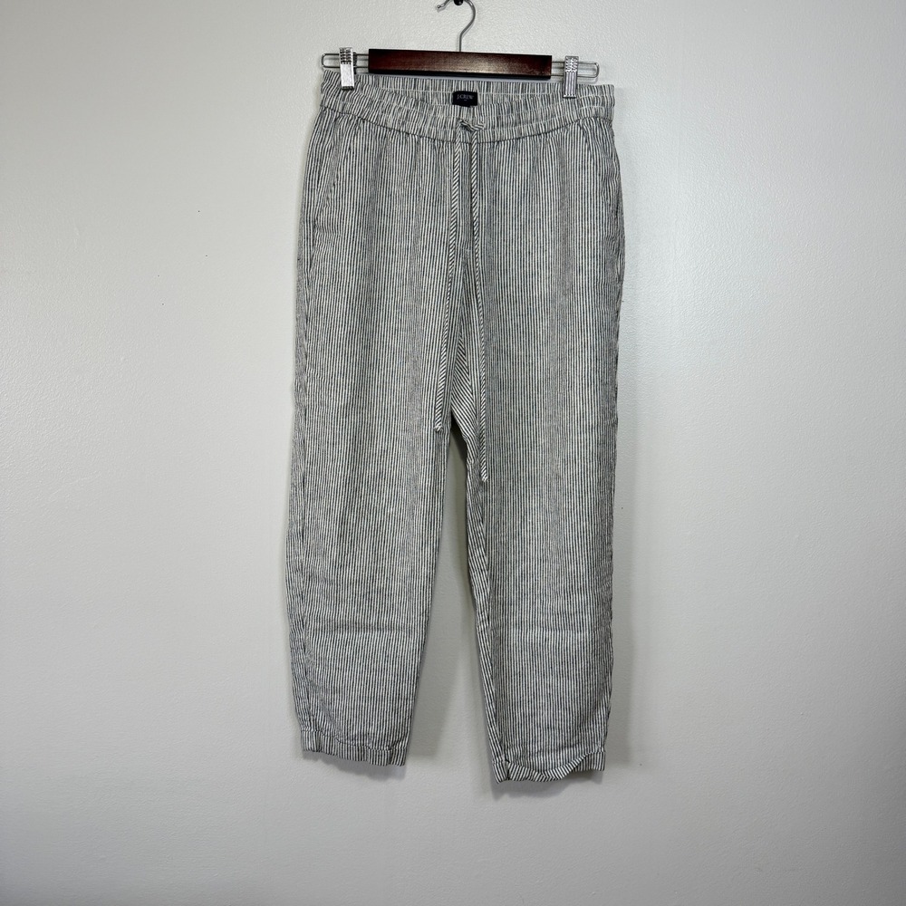 J.Crew Womens Striped Linen‎ Blend Drawstring Cropped Pants Size 4